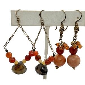 Vintage Lot of 2 Pairs‎ Dangle Drop Stone Earrings Sterling 925 Silver 16.4g